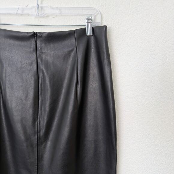 [Zara] Black Faux Leather Front Slit Pencil Midi Skirt NWT Edgy Classic Chic XL - Picture 10 of 12
